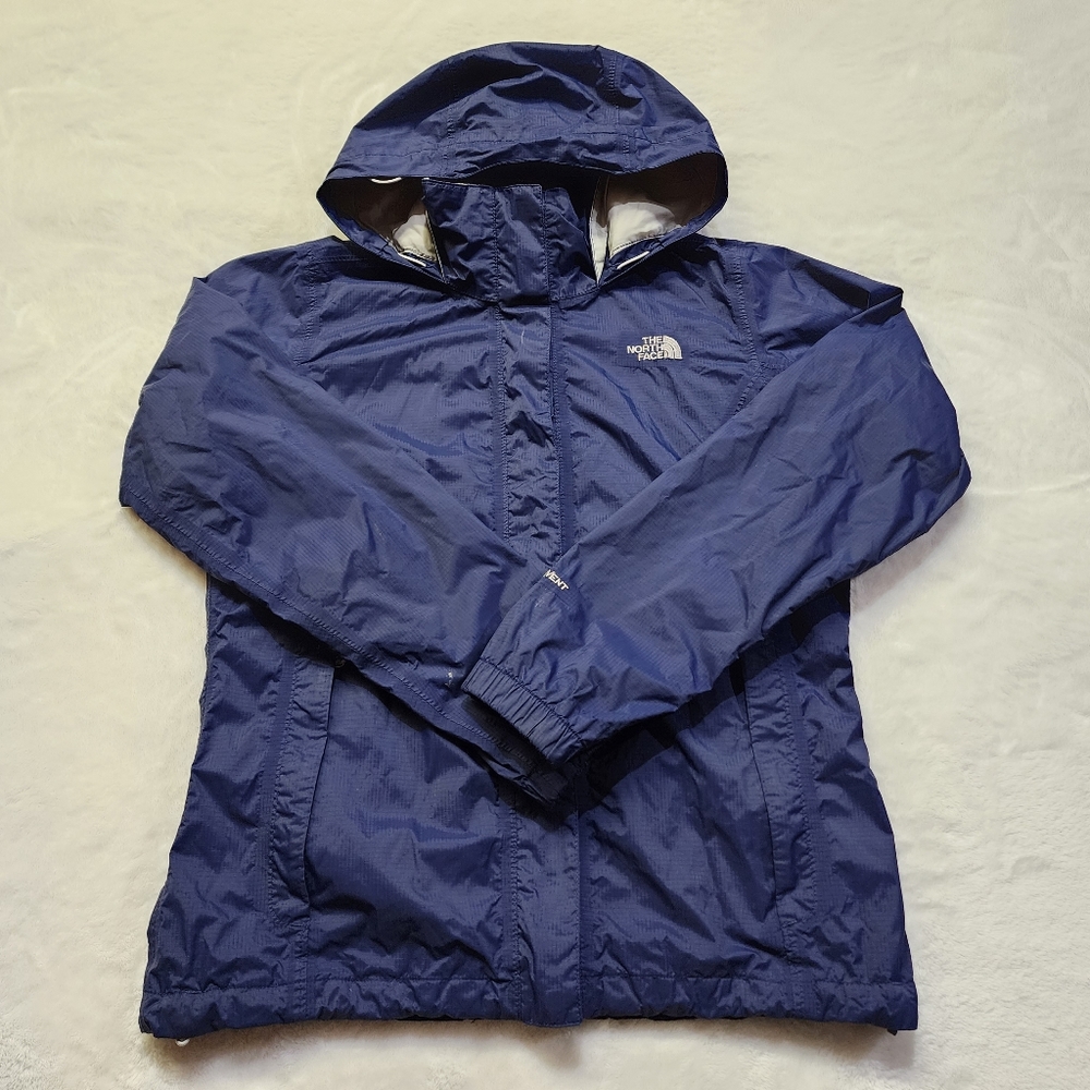 The North Face Women's Navy Blue Full-Zip Hooded Windbreaker Jacket Size Medium